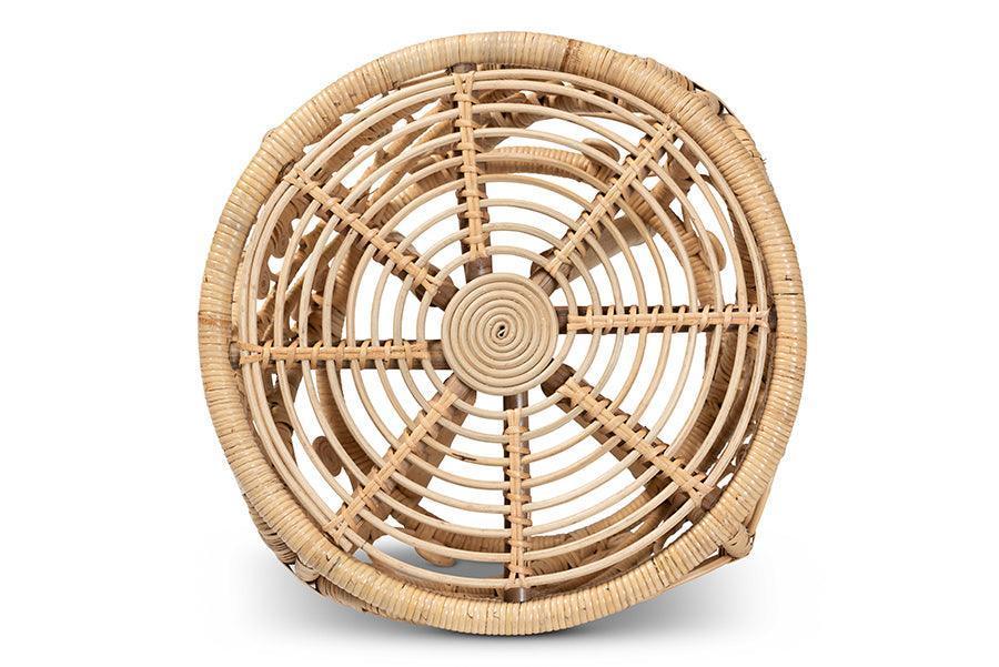 Saranna Modern Bohemian Natural Brown Finished Rattan End Table FredCo