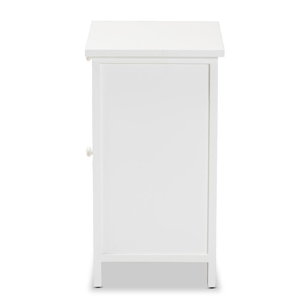 Sariah Mid-Century Modern White Finished Wood and Rattan 2-Door Nightstand FredCo