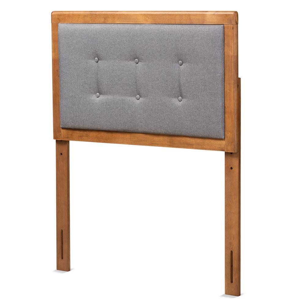 Sarine Mid-Century Modern Dark Grey Fabric Upholstered and Walnut Brown Finished Wood Twin Size Headboard FredCo