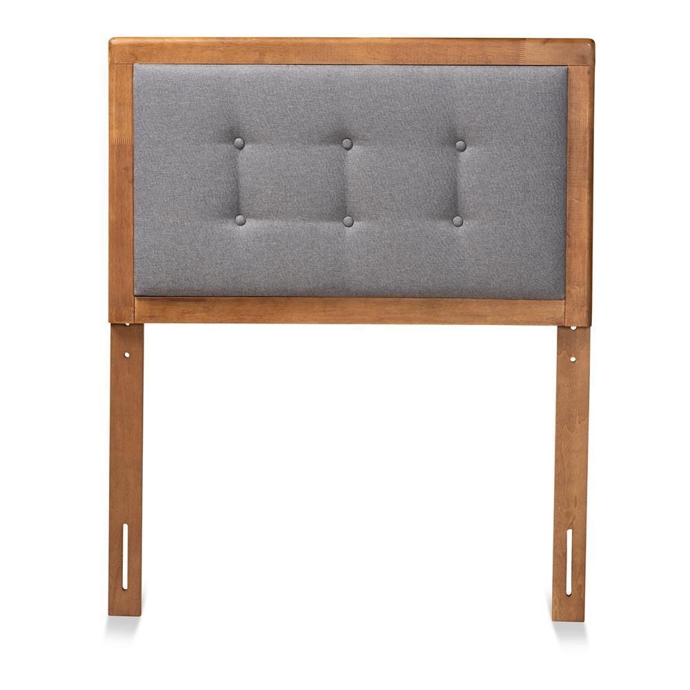 Sarine Mid-Century Modern Dark Grey Fabric Upholstered and Walnut Brown Finished Wood Twin Size Headboard FredCo