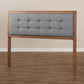 Sarine Mid-Century Modern Dark Grey Fabric Upholstered Walnut Brown Finished Wood Queen Size Headboard FredCo