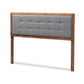 Sarine Mid-Century Modern Dark Grey Fabric Upholstered Walnut Brown Finished Wood Queen Size Headboard FredCo