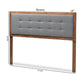 Sarine Mid-Century Modern Dark Grey Fabric Upholstered Walnut Brown Finished Wood Queen Size Headboard FredCo