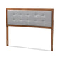 Sarine Mid-Century Modern Light Grey Fabric Upholstered Walnut Brown Finished Wood Full Size Headboard FredCo
