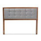 Sarine Mid-Century Modern Light Grey Fabric Upholstered Walnut Brown Finished Wood Full Size Headboard FredCo