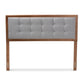 Sarine Mid-Century Modern Light Grey Fabric Upholstered Walnut Brown Finished Wood King Size Headboard FredCo