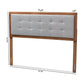 Sarine Mid-Century Modern Light Grey Fabric Upholstered Walnut Brown Finished Wood King Size Headboard FredCo