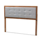 Sarine Mid-Century Modern Light Grey Fabric Upholstered Walnut Brown Finished Wood King Size Headboard FredCo