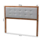 Sarine Mid-Century Modern Light Grey Fabric Upholstered Walnut Brown Finished Wood King Size Headboard FredCo
