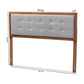 Sarine Mid-Century Modern Light Grey Fabric Upholstered Walnut Brown Finished Wood King Size Headboard FredCo