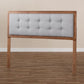 Sarine Mid-Century Modern Light Grey Fabric Upholstered Walnut Brown Finished Wood King Size Headboard FredCo