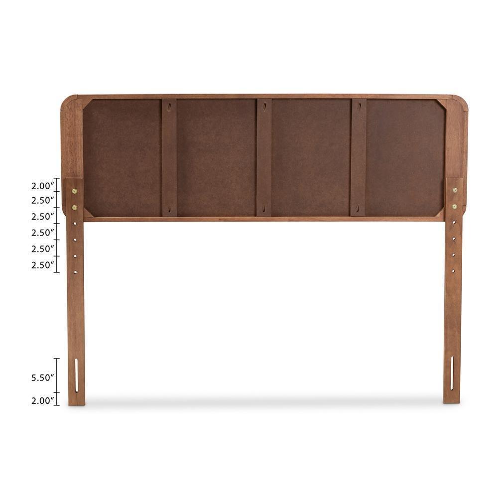 Sarine Mid-Century Modern Light Grey Fabric Upholstered Walnut Brown Finished Wood Queen Size Headboard FredCo