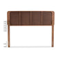 Sarine Mid-Century Modern Light Grey Fabric Upholstered Walnut Brown Finished Wood Queen Size Headboard FredCo