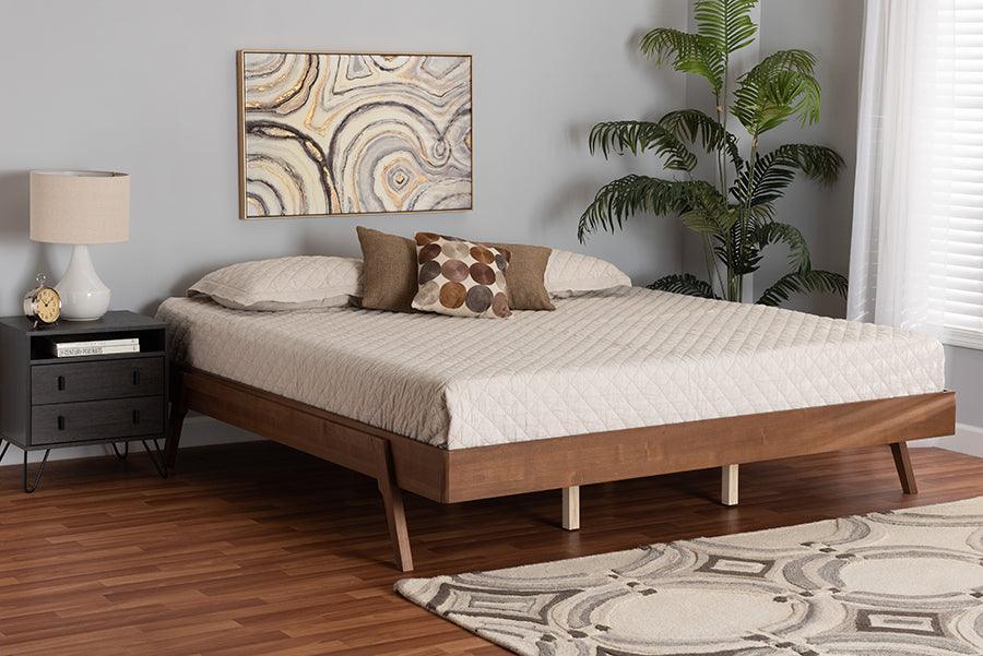 Sarita Mid-Century Modern Ash Walnut Finished Wood King Size Bed Frame FredCo