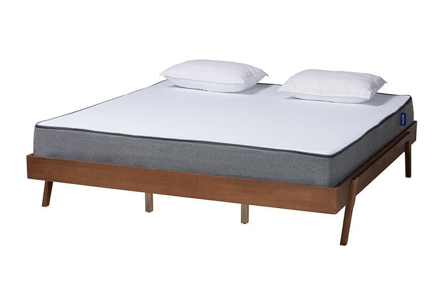 Sarita Mid-Century Modern Ash Walnut Finished Wood Queen Size Bed Frame FredCo
