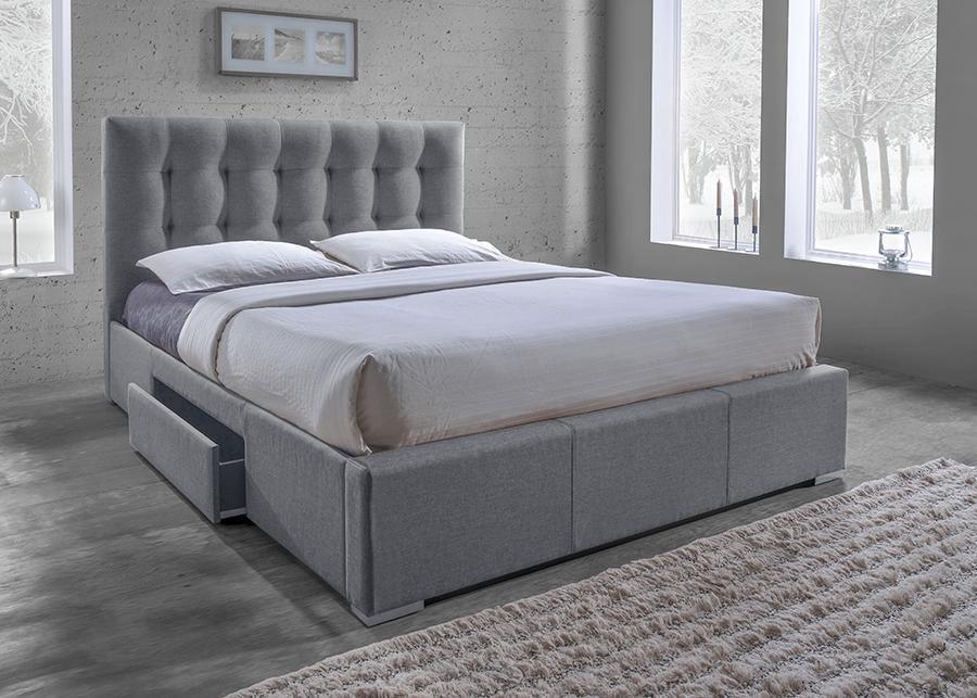 Sarter Contemporary Grid-Tufted Grey Fabric Upholstered Storage King-Size Bed with 2-drawer One (1) King Size Bed FredCo