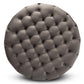 Sasha Glam and Luxe Grey Velvet Fabric Upholstered Gold Finished Round Cocktail Ottoman FredCo