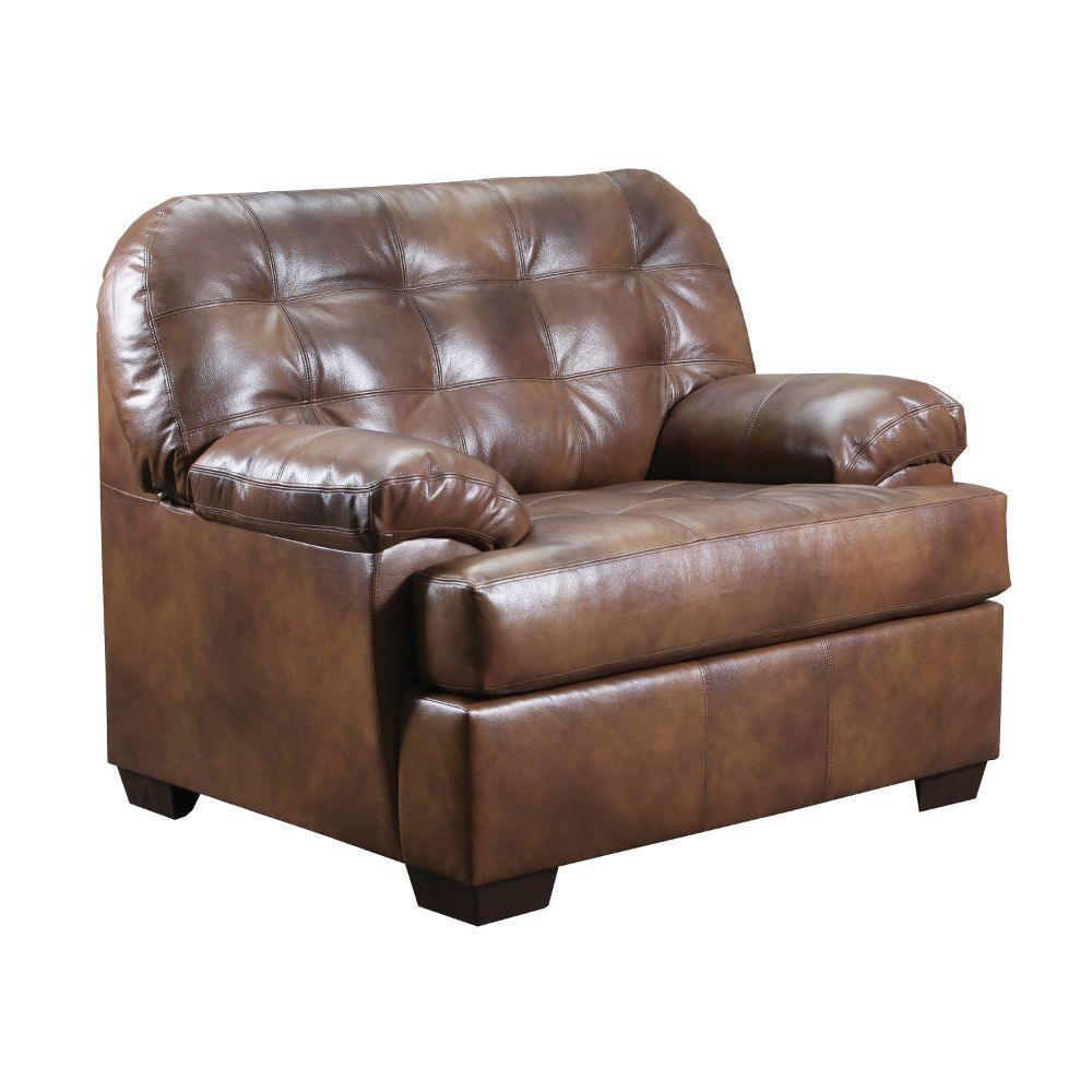 Saturio Chair Two Tone Brown Top Grain Leather Match FredCo