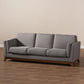 Sava Mid-Century Modern Grey Fabric Upholstered Walnut Wood 3-Seater Sofa FredCo