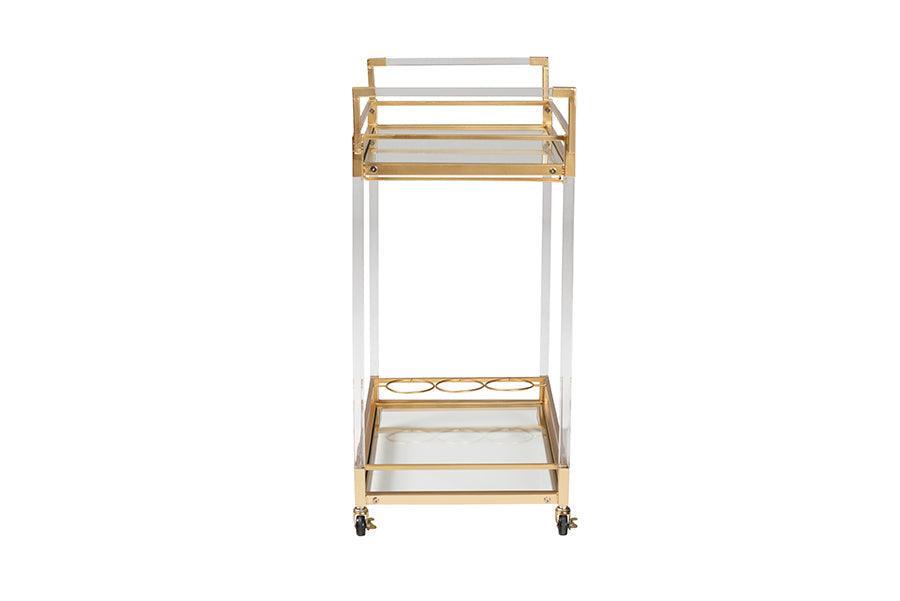 Savannah Contemporary Glam and Luxe Gold Metal and Glass Wine Cart FredCo