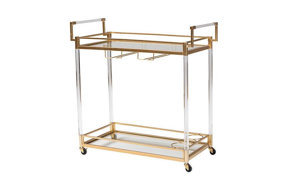 Savannah Contemporary Glam and Luxe Gold Metal and Glass Wine Cart FredCo