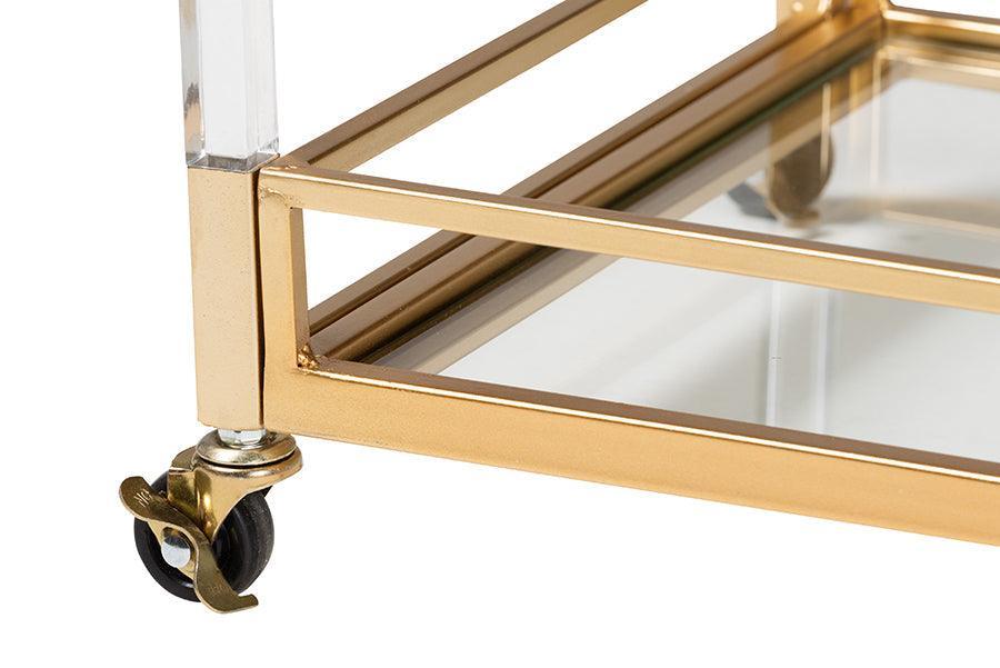 Savannah Contemporary Glam and Luxe Gold Metal and Glass Wine Cart FredCo