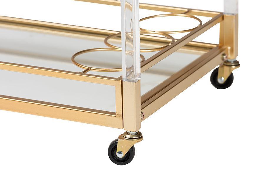 Savannah Contemporary Glam and Luxe Gold Metal and Glass Wine Cart FredCo