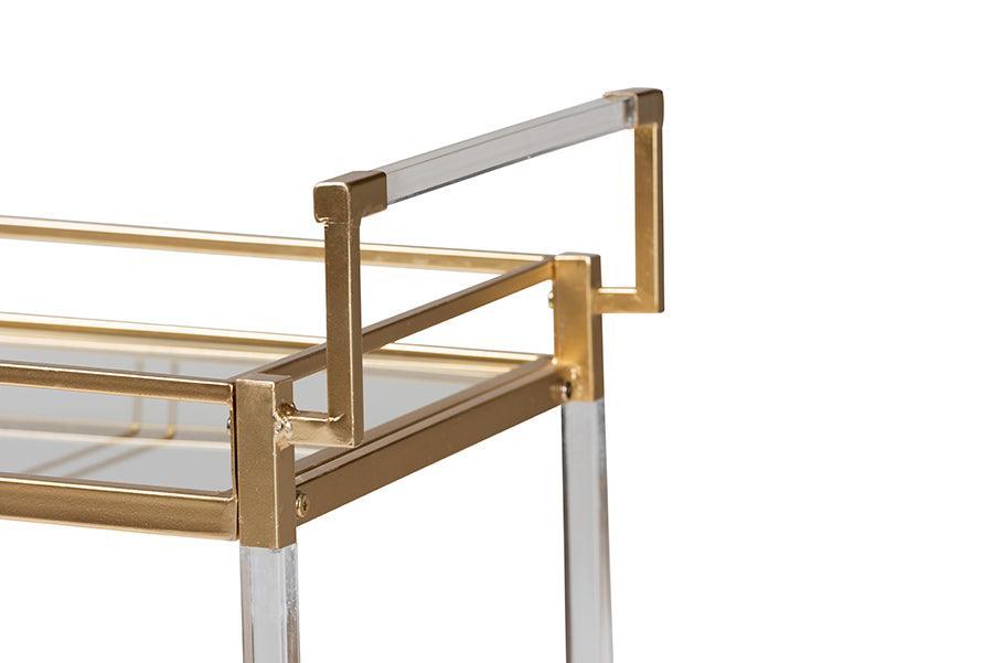Savannah Contemporary Glam and Luxe Gold Metal and Glass Wine Cart FredCo