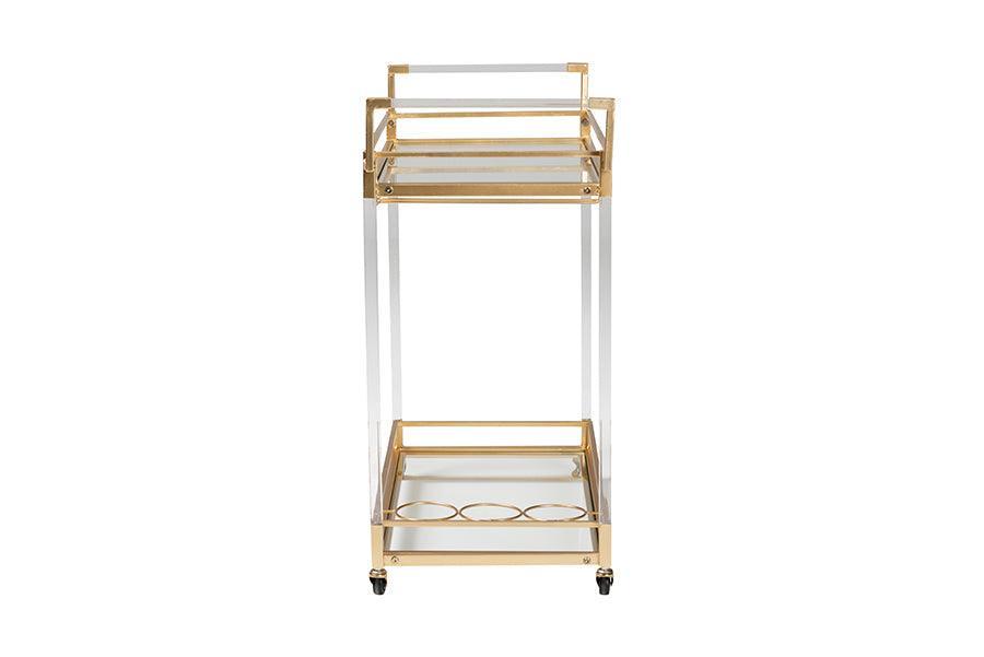 Savannah Contemporary Glam and Luxe Gold Metal and Glass Wine Cart FredCo