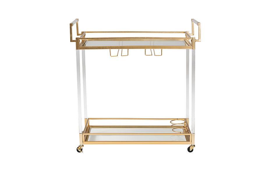 Savannah Contemporary Glam and Luxe Gold Metal and Glass Wine Cart FredCo