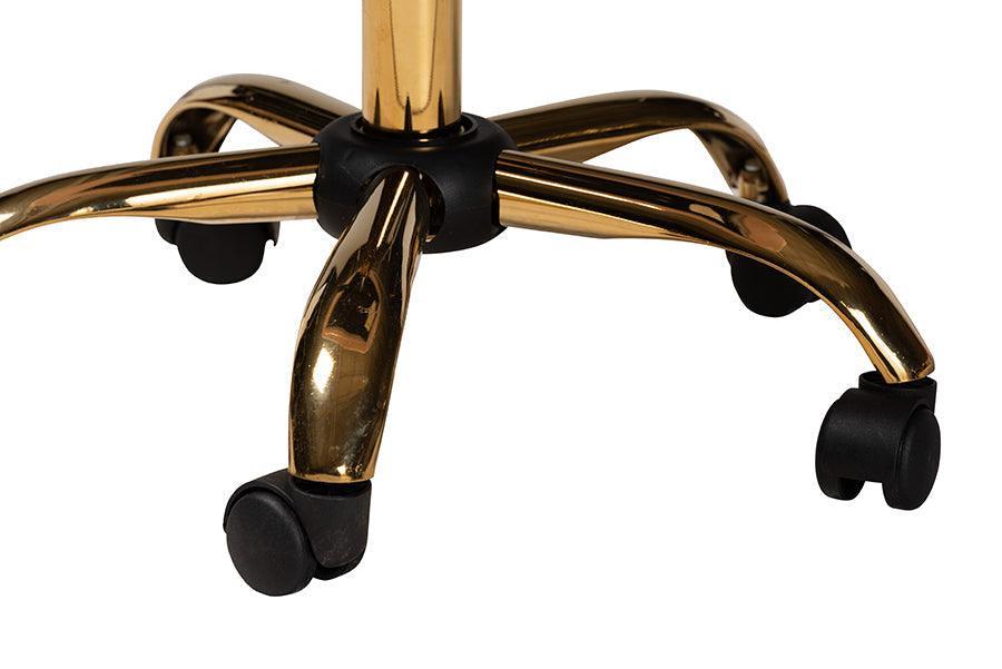 Savara Contemporary Glam and Luxe Blush Pink Velvet Fabric and Gold Metal Swivel Office Chair FredCo