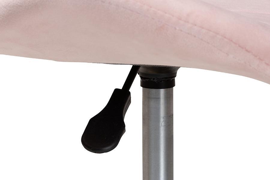Savara Contemporary Glam and Luxe Blush Pink Velvet Fabric and Gold Metal Swivel Office Chair FredCo