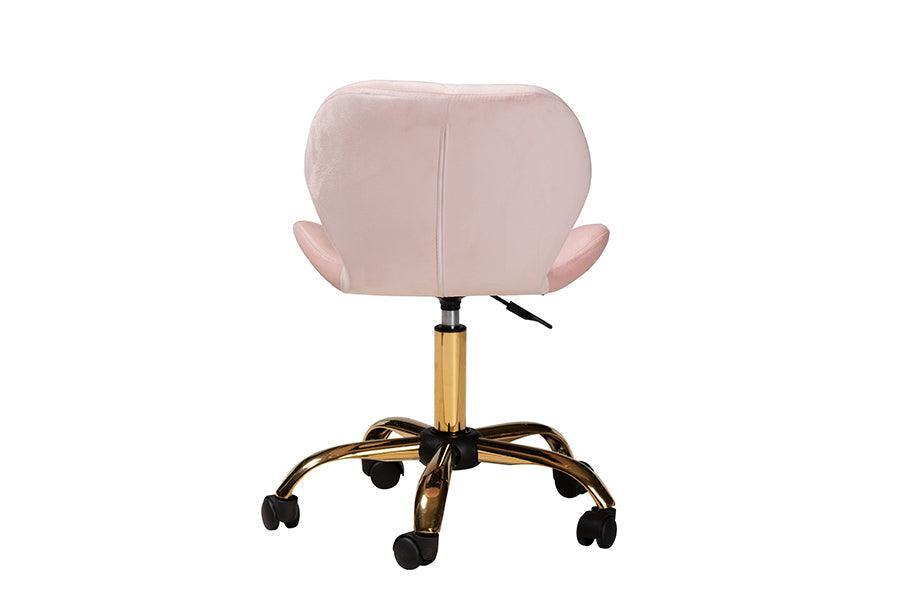 Savara Contemporary Glam and Luxe Blush Pink Velvet Fabric and Gold Metal Swivel Office Chair FredCo