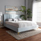 Saverio Glam and Luxe Light Blue Velvet Fabric Upholstered Queen Size Platform Bed with Gold-Tone Legs FredCo