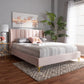 Saverio Glam and Luxe Light Pink Velvet Fabric Upholstered Queen Size Platform Bed with Gold-Tone Legs FredCo