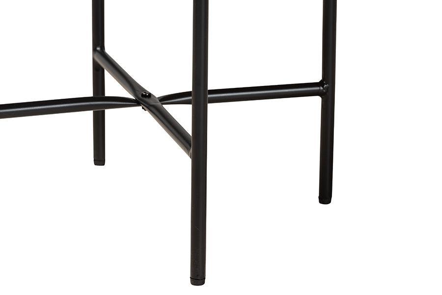 Savion Modern Industrial Walnut Brown Finished Wood and Black Metal End Table FredCo