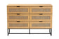 Sawyer Mid-Century Modern Industrial Oak Brown Finished Wood and Black Metal 6-Drawer Storage Cabinet with Natural Rattan FredCo