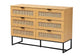 Sawyer Mid-Century Modern Industrial Oak Brown Finished Wood and Black Metal 6-Drawer Storage Cabinet with Natural Rattan FredCo