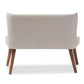 Scarlett Mid-Century Modern Brown Wood and Light Beige Fabric Upholstered Button-Tufting with Nail Heads Trim 2-Seater Loveseat Settee FredCo