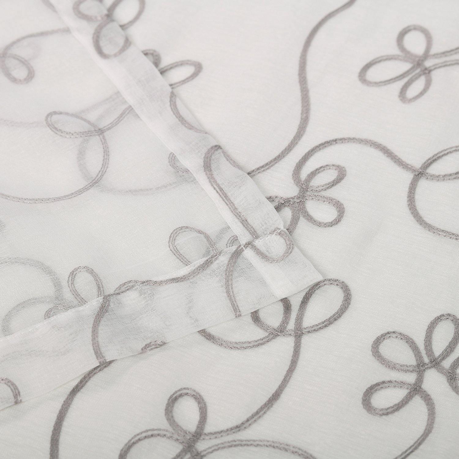 Scroll Soft Diffused Light Airy Lightweight Floral Sheer Curtain Set FredCo