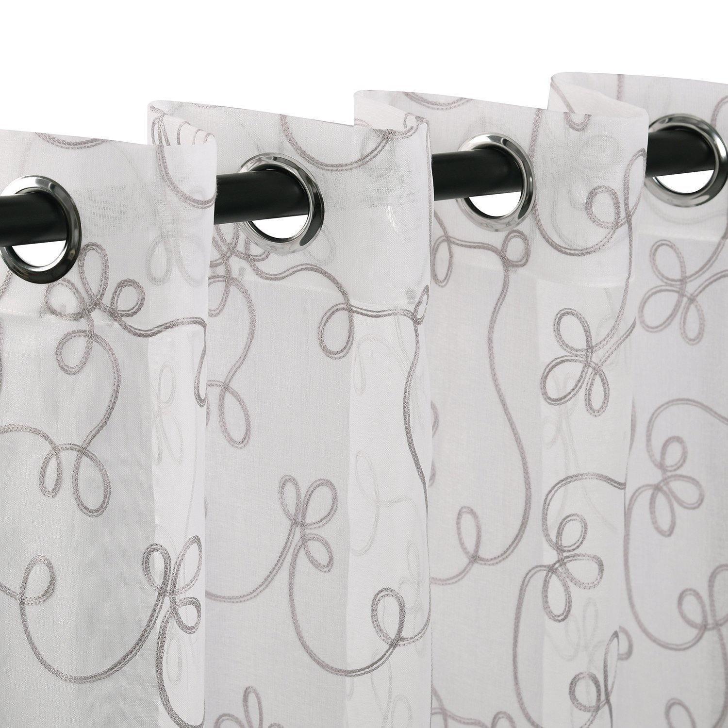 Scroll Soft Diffused Light Airy Lightweight Floral Sheer Curtain Set FredCo