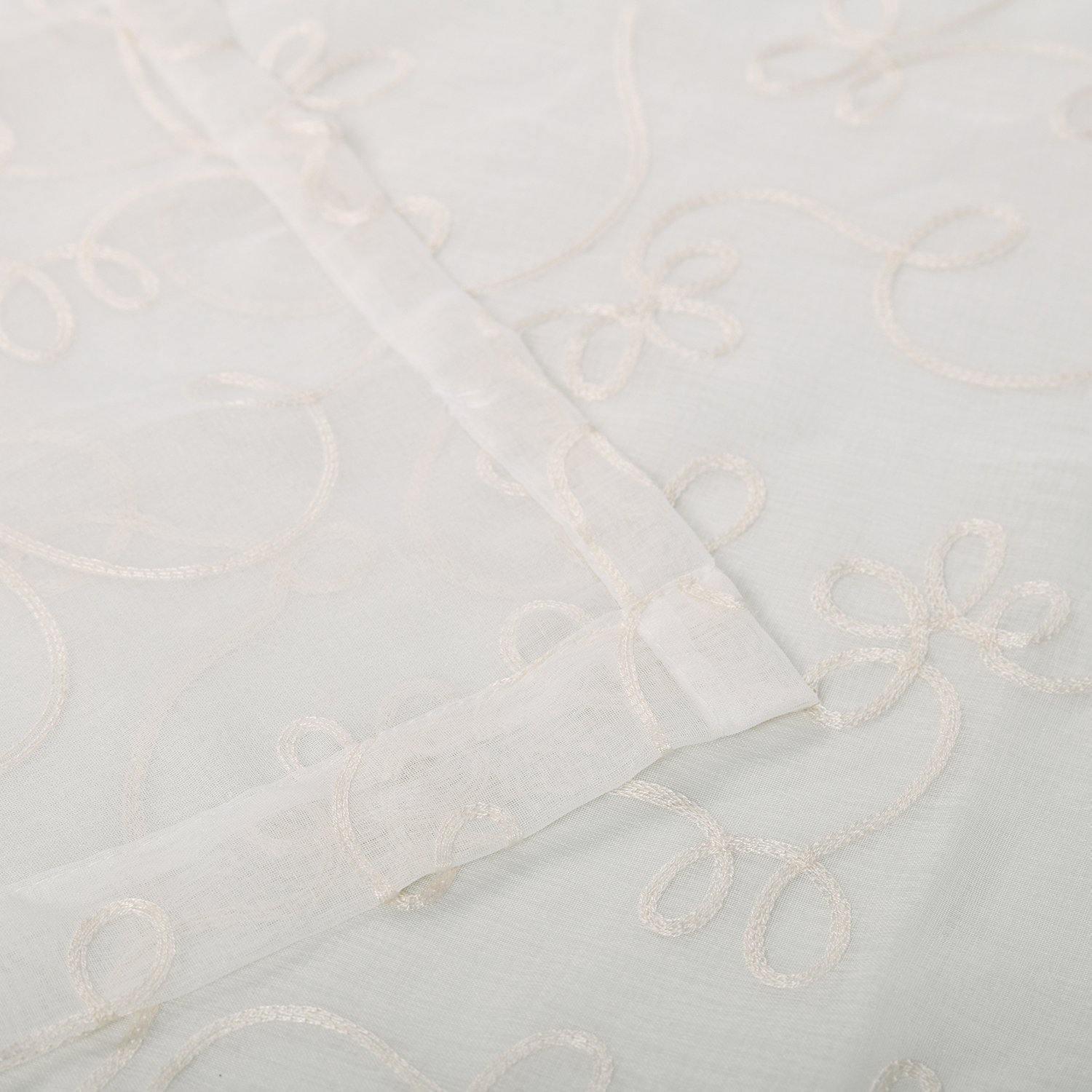 Scroll Soft Diffused Light Airy Lightweight Floral Sheer Curtain Set FredCo