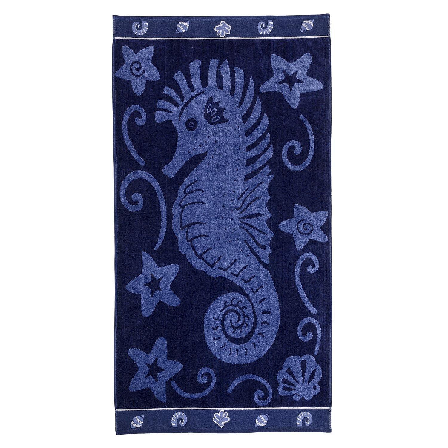 Sea Horse 100% Combed Cotton Oversized Beach Towel, Blue FredCo
