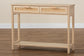 Sebille Mid-Century Modern Light Brown Finished Wood 2-Drawer Console Table with Natural Rattan FredCo