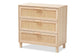 Sebille Mid-Century Modern Light Brown Finished Wood 3-Drawer Storage Chest with Natural Rattan FredCo