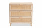 Sebille Mid-Century Modern Light Brown Finished Wood 3-Drawer Storage Chest with Natural Rattan FredCo