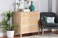 Sebille Mid-Century Modern Light Brown Finished Wood 3-Drawer Storage Chest with Natural Rattan FredCo