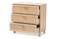 Sebille Mid-Century Modern Light Brown Finished Wood 3-Drawer Storage Chest with Natural Rattan FredCo