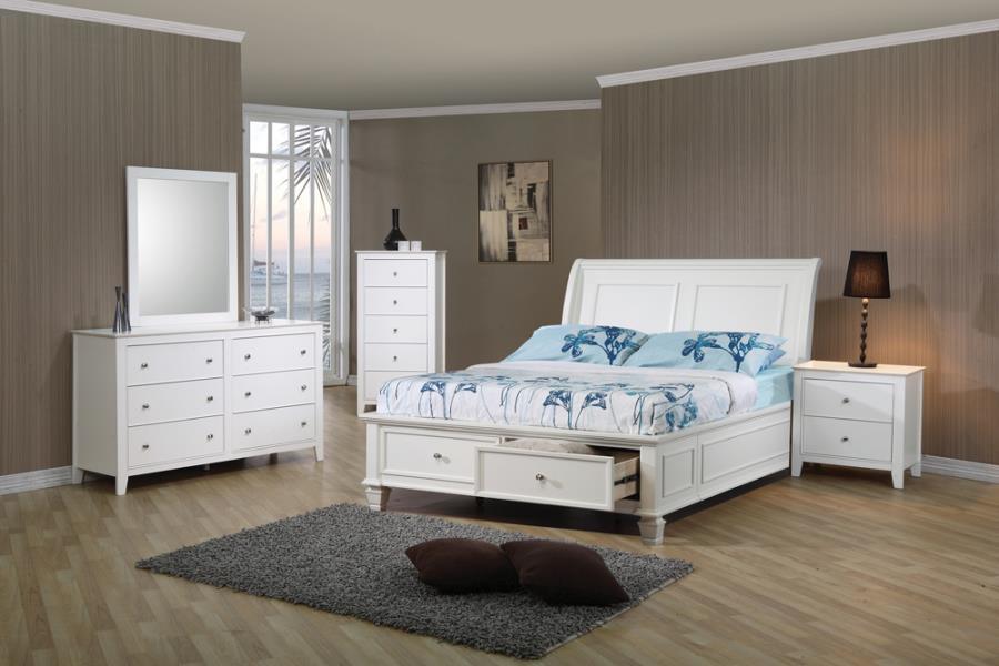 Selena Full Sleigh Bed with Footboard Storage Buttermilk 400239F Coaster FredCo