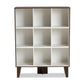 Senja Modern and Contemporary Two-Tone White and Walnut Brown Finished Wood 9-Shelf Bookcase FredCo
